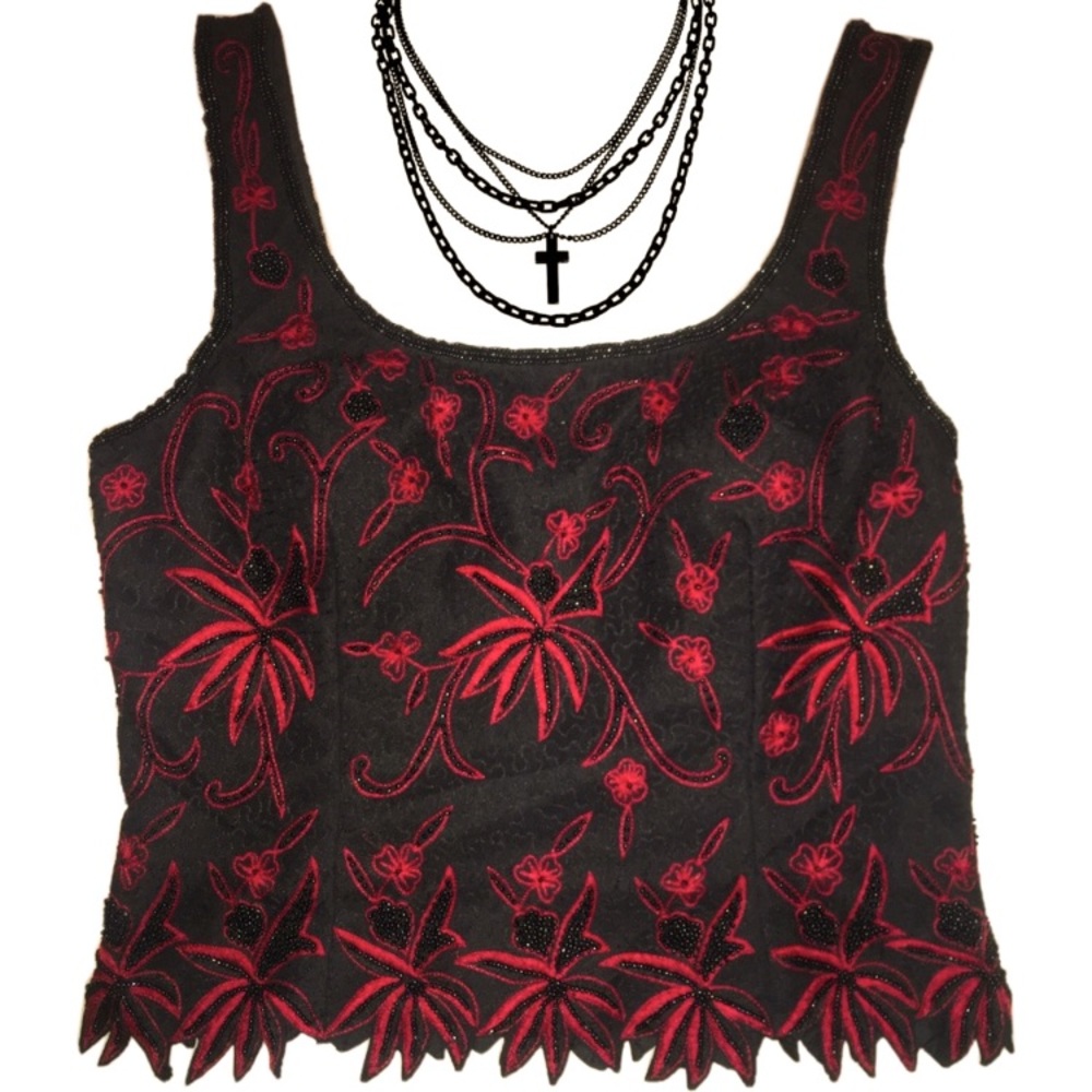 SOLD - Silk Beaded Embroidered Floral Bustier Top - Vampire Vibes 🧛🏻♀️ - Picture 2 of 9